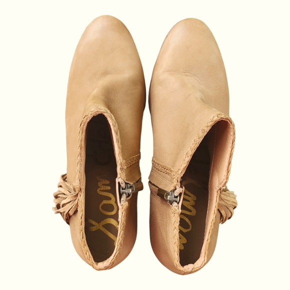 Sam Edelman Suede Leather Ankle Bootie, Paige, Western Fringe, Tan, Size 7M - Picture 2 of 11